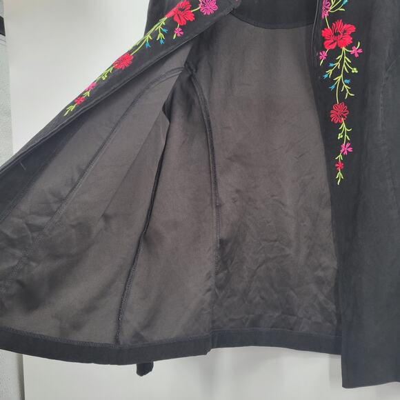 Notations zipper black jacket embroidered flowers size L - Picture 6 of 8